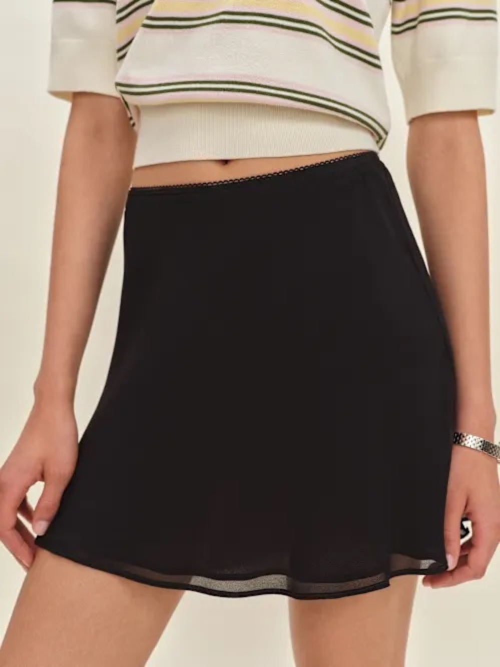 Reformation Brandy Georgette Black Mini Skirt - Picture 1 of 7